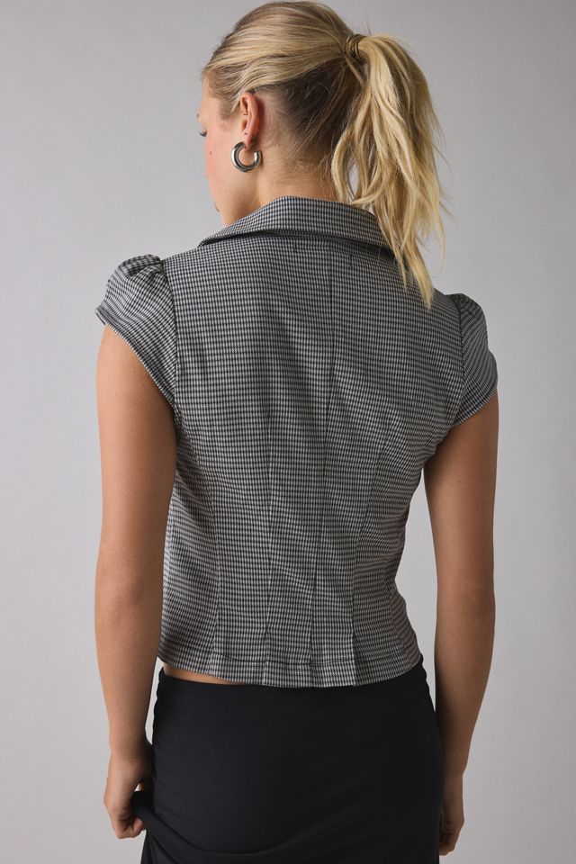 UO Daphne Cropped Button-Front Blazer Top #3