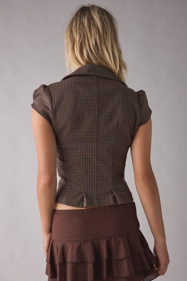 UO Daphne Cropped Button-Front Blazer Top #1
