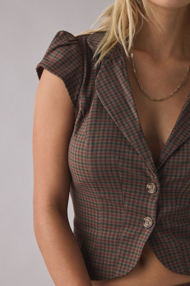UO Daphne Cropped Button-Front Blazer Top #3
