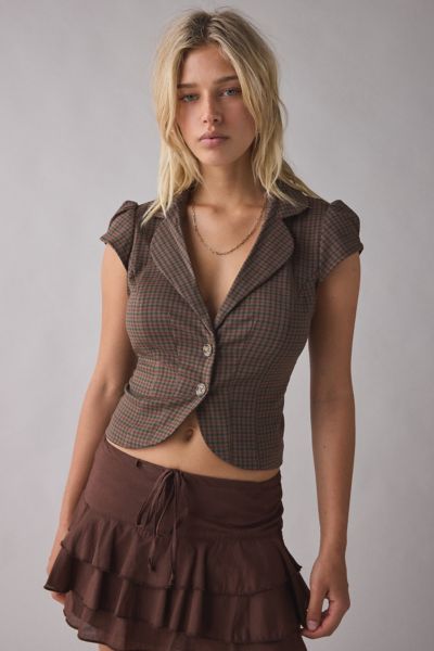 UO Daphne Cropped Button-Front Blazer Top