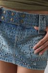 Kimchi Blue Backstage Studded Belted Waistband Low-Rise Denim Micro Mini Skirt