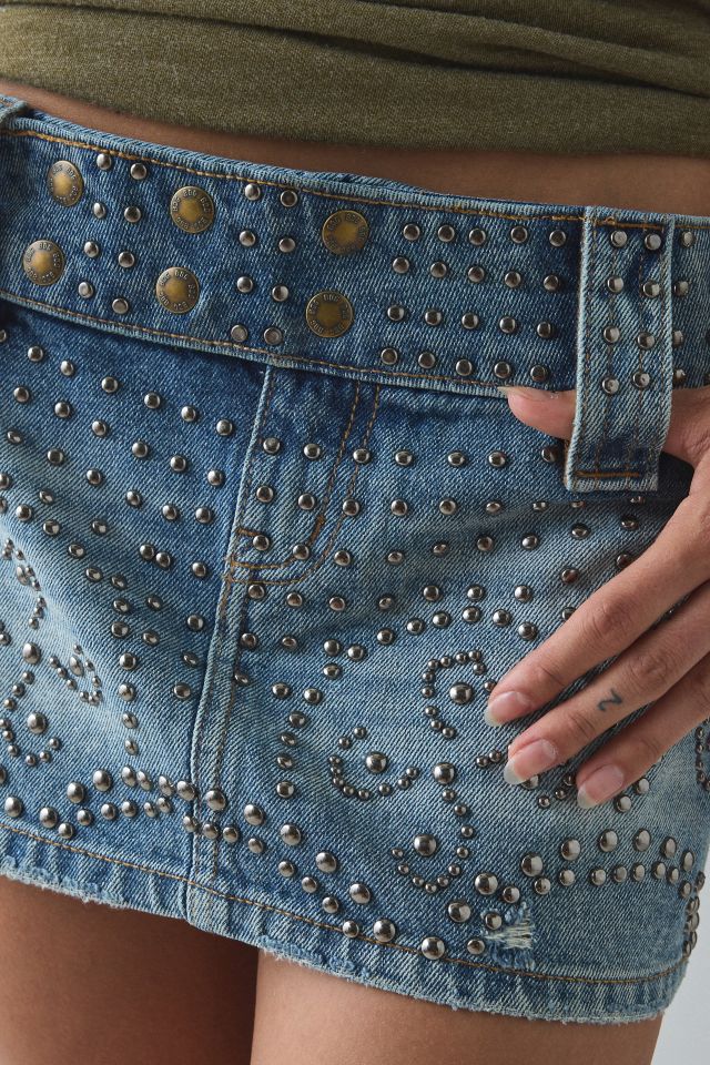 Kimchi Blue Backstage Studded Belted Waistband Low-Rise Denim Micro Mini Skirt #2