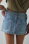 Kimchi Blue Backstage Studded Belted Waistband Low-Rise Denim Micro Mini Skirt