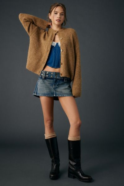 Kimchi Blue Backstage Belted Waistband Low-Rise Denim Micro Mini Skirt Product Page