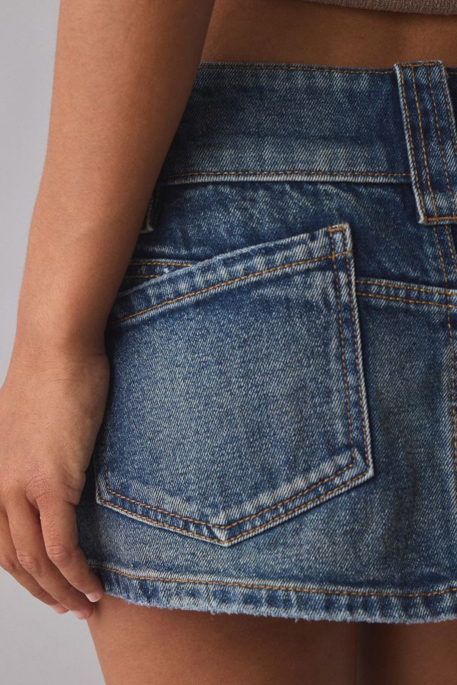 Kimchi Blue Backstage Belted Waistband Low-Rise Denim Micro Mini Skirt #4