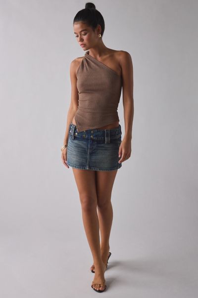 Kimchi Blue Backstage Belted Waistband Low-Rise Denim Micro Mini Skirt