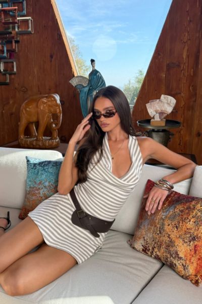 Edikted Cowl Neck Drop Waist Mini Dress