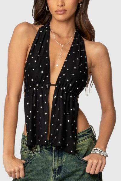 Edikted Studded Open Back Halter Top In Black, Women's At Urban Outfitters