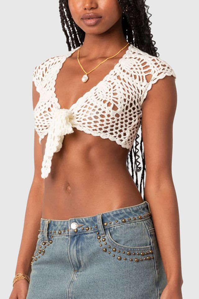 Edikted Rocco Tie Front Crochet Top #2