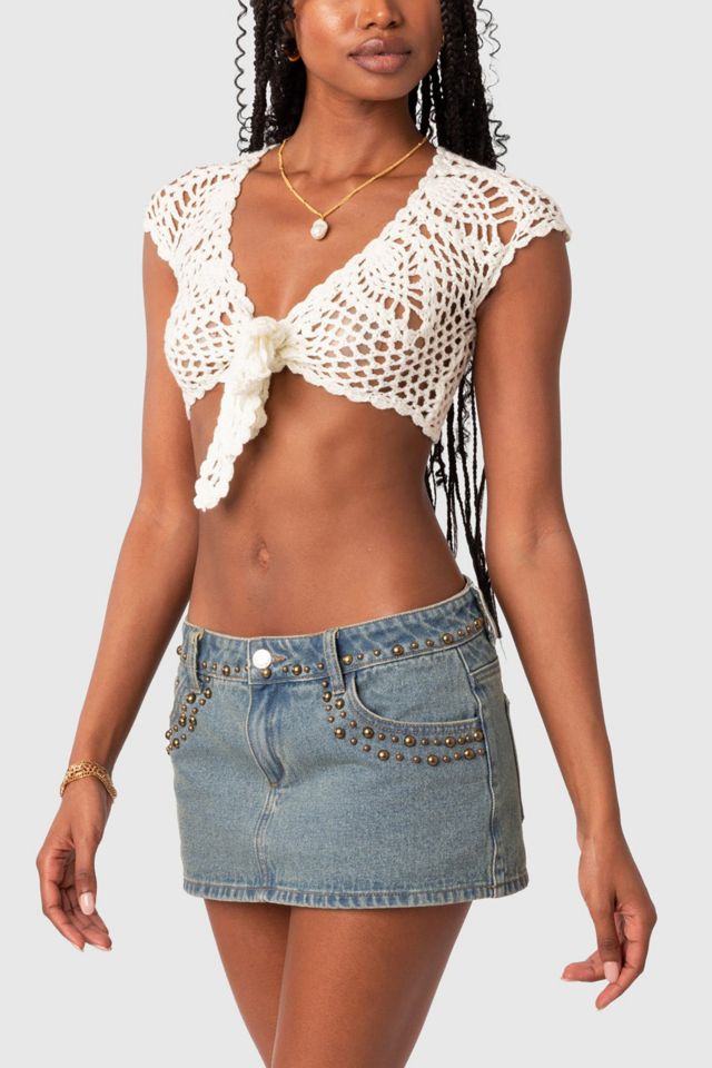 Edikted Rocco Tie Front Crochet Top #3