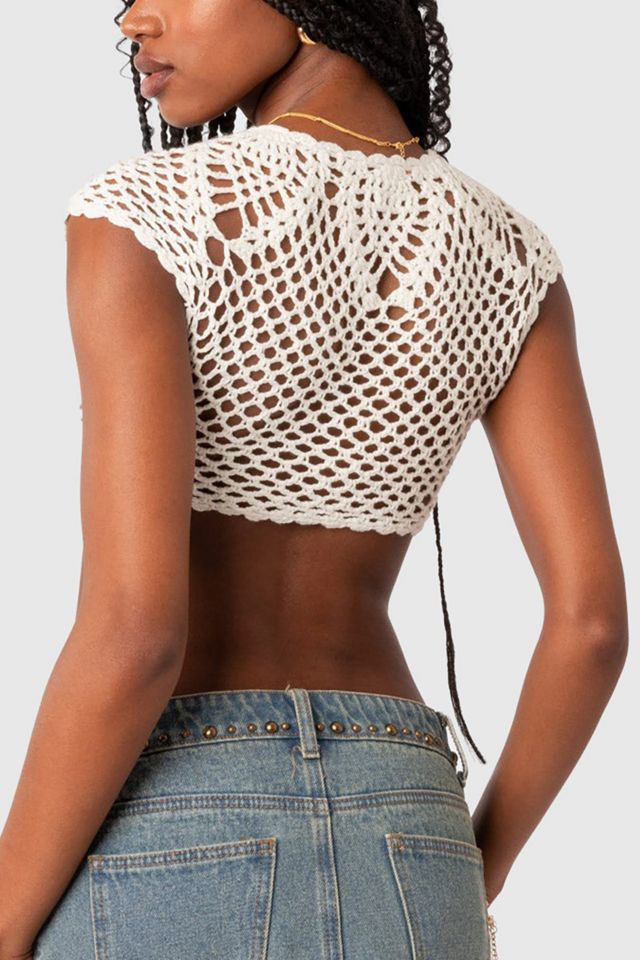Edikted Rocco Tie Front Crochet Top #4