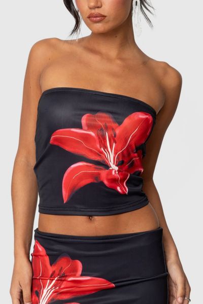 Edikted Tiger Blossom Tube Top In Black, Women's At Urban Outfitters