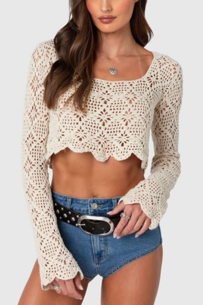 Edikted Tessie Crochet Top In Beige, Women's At Urban Outfitters