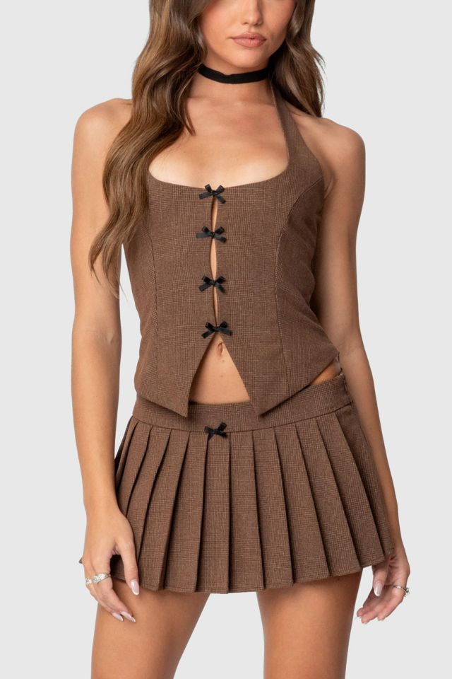 Edikted Palmer Plaid Bow Halter Top #2
