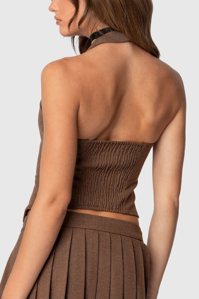 Edikted Palmer Plaid Bow Halter Top #4