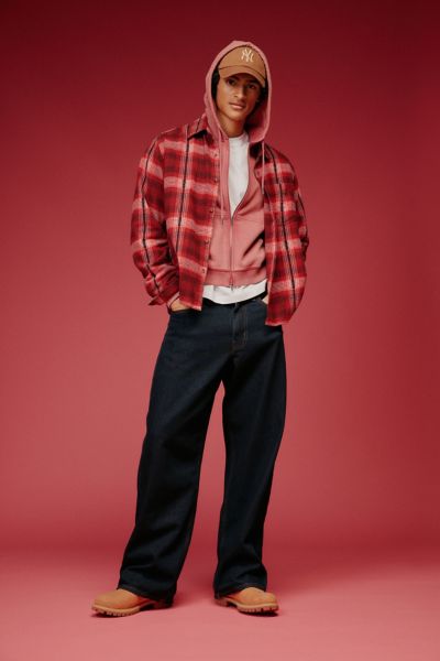 BDG Plaid Flannel Flat Hem Long Sleeve Shirt