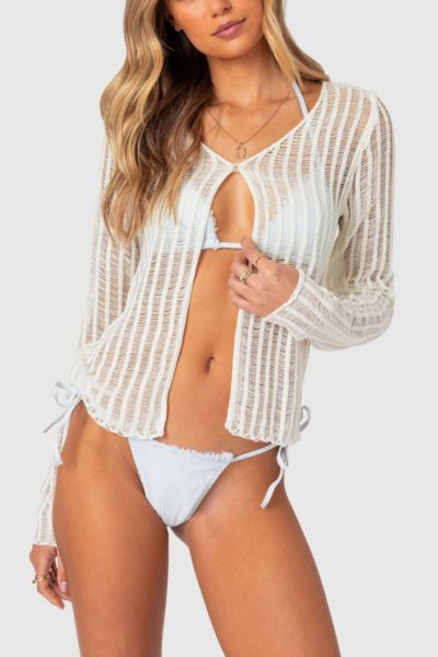 Edikted Cayla Flyaway Sheer Knit Top In Cream, Women's At Urban Outfitters