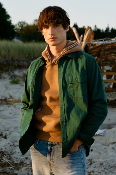 Bdg Utility Work Shirt Top In Dark Green, Men's At Urban Outfitters In Green