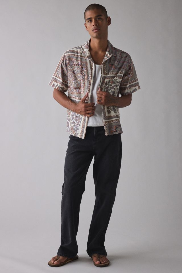 UO Scarf Pattern Cotton-Linen Blend Short Sleeve Shirt #2
