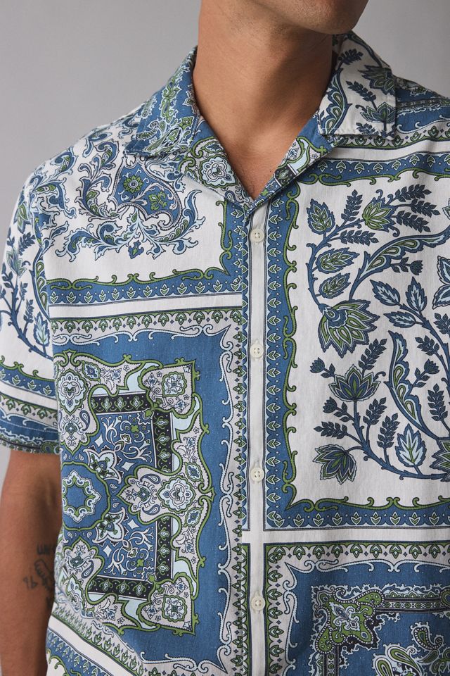 UO Scarf Pattern Cotton-Linen Blend Short Sleeve Shirt #1