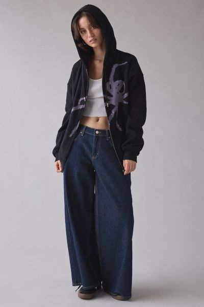 BDG Dusty Spider Graphic Oversized Zip-Up Hoodie Sweatshirt