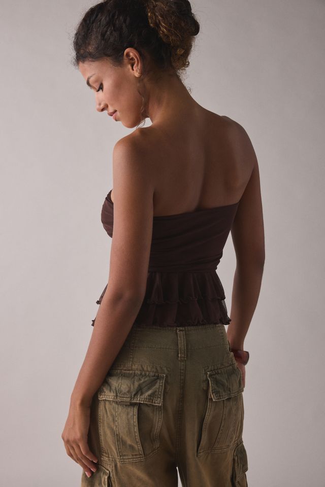 Kimchi Blue Mia Mesh Tiered Strapless Peplum Top
