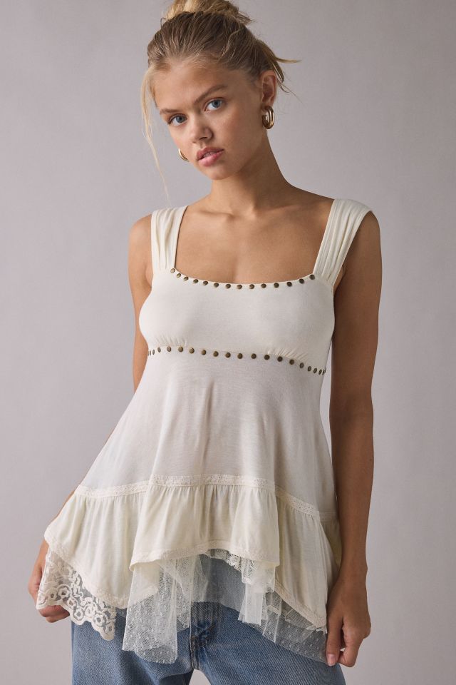Kimchi Blue Wisteria Lace Trim Tunic Babydoll Tank Top #1
