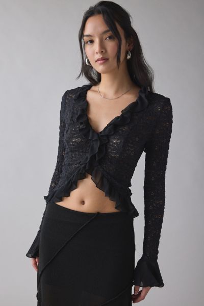 Kimchi Blue Libby Ruffle Trim Flyaway Lace Cardigan Top Product Page