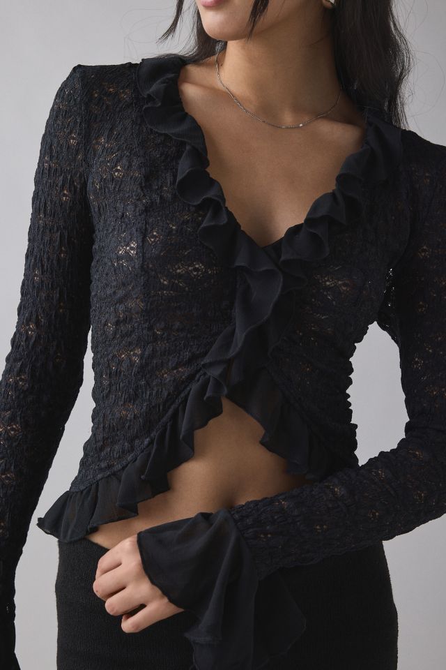 Kimchi Blue Libby Ruffle Trim Flyaway Lace Cardigan Top