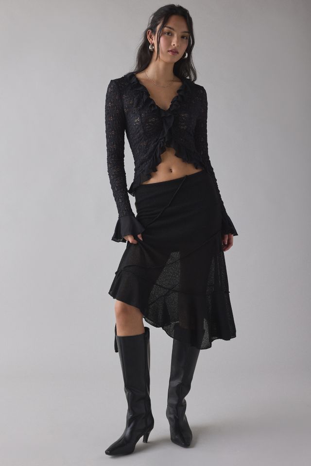 Kimchi Blue Libby Ruffle Trim Flyaway Lace Cardigan Top