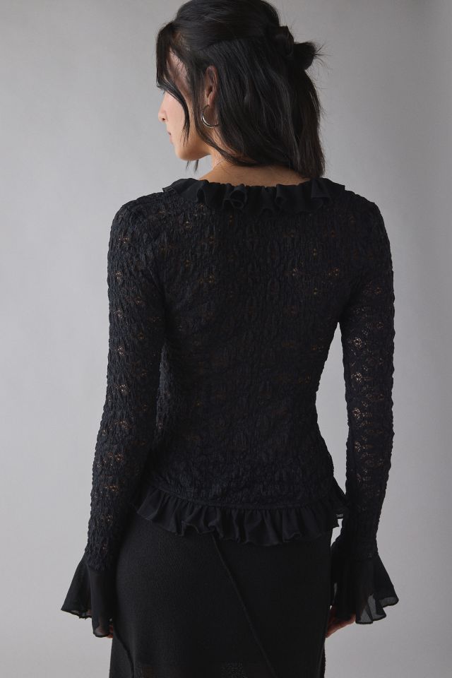 Kimchi Blue Libby Ruffle Trim Flyaway Lace Cardigan Top