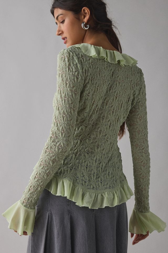 Kimchi Blue Libby Ruffle Trim Flyaway Lace Cardigan Top