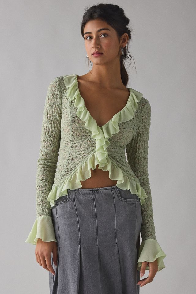 Kimchi Blue Libby Ruffle Trim Flyaway Lace Cardigan Top