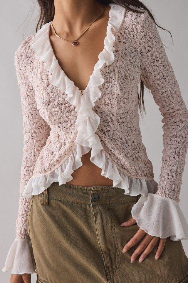 Kimchi Blue Libby Ruffle Trim Flyaway Lace Cardigan Top #1