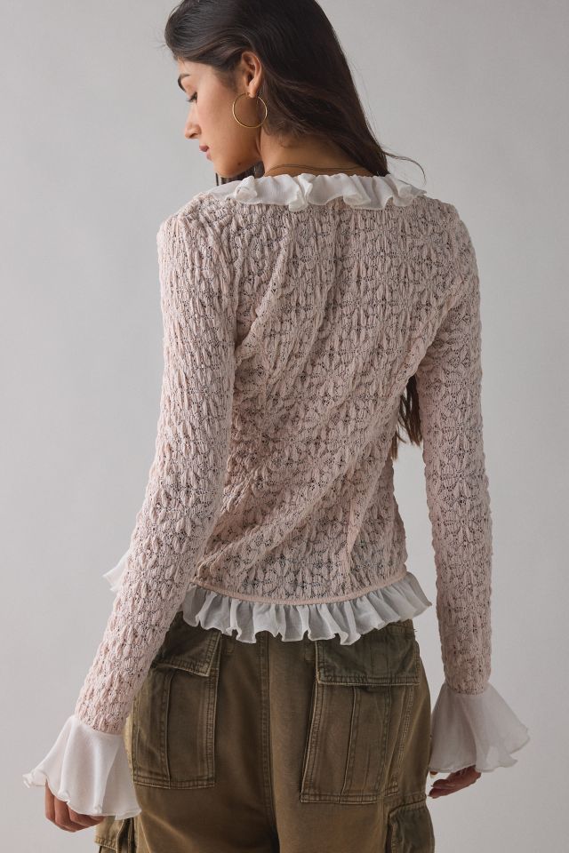 Kimchi Blue Libby Ruffle Trim Flyaway Lace Cardigan Top #2