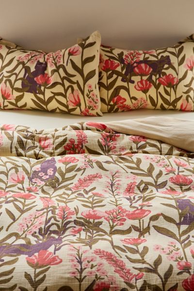 Wren Woodblock Patterned Slub Duvet Cover