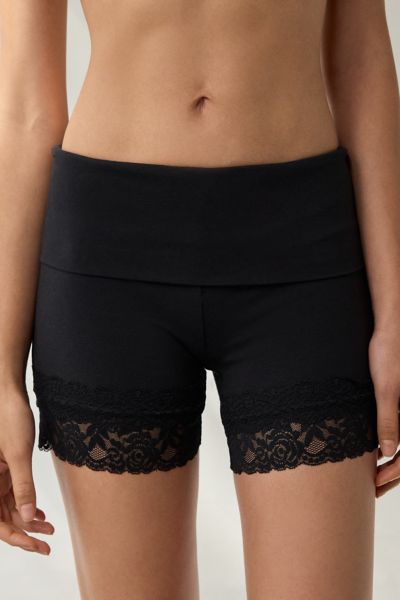 Out From Under Bec Foldover Lace Trim Short In Black, Women's At Urban Outfitters In Black