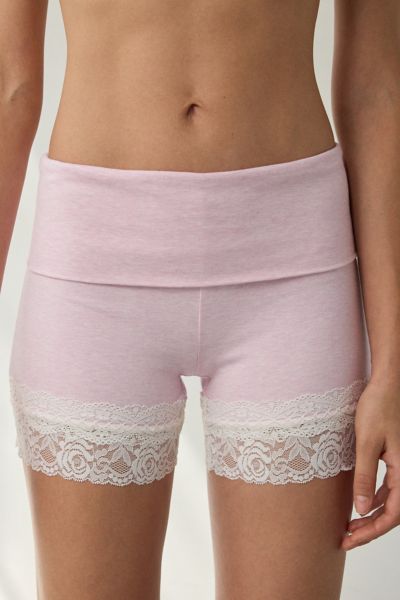 Out From Under Bec Foldover Lace Trim Short In Pink, Women's At Urban Outfitters In Pink