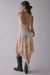 Kimchi Blue Hydrangea Asymmetric Cascading Ruffle Spliced Lace Midi Dress