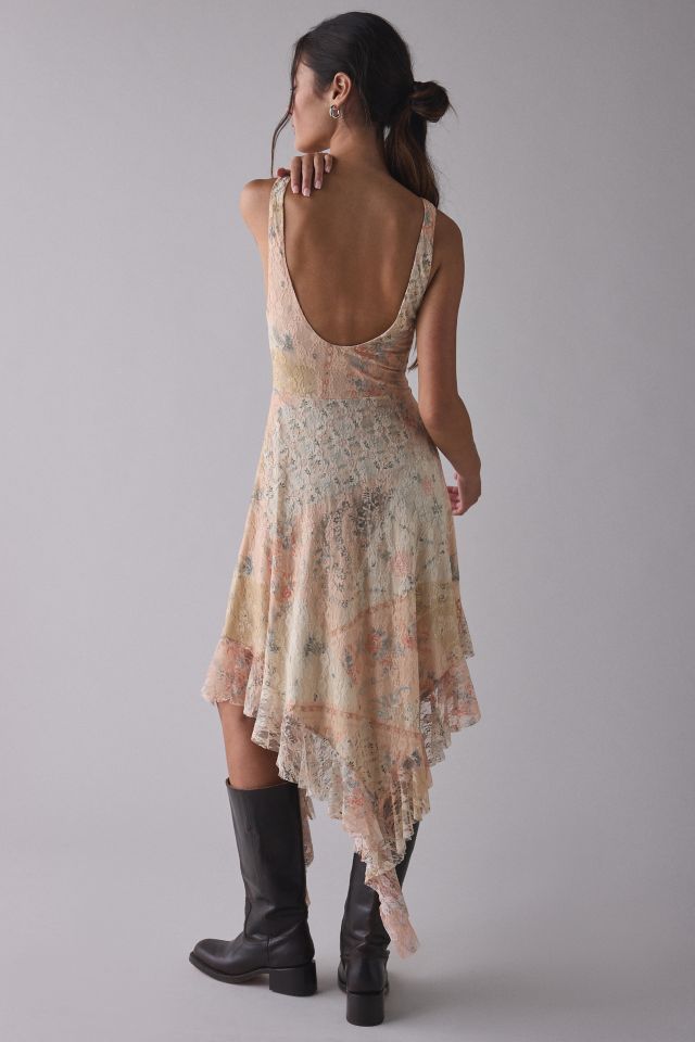 Kimchi Blue Hydrangea Asymmetric Cascading Ruffle Spliced Lace Midi Dress #1