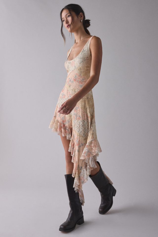 Kimchi Blue Hydrangea Asymmetric Cascading Ruffle Spliced Lace Midi Dress #2