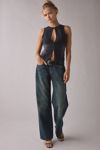 UO Nicola Plunging Keyhole Cutout Zip-Front Denim Vest Top
