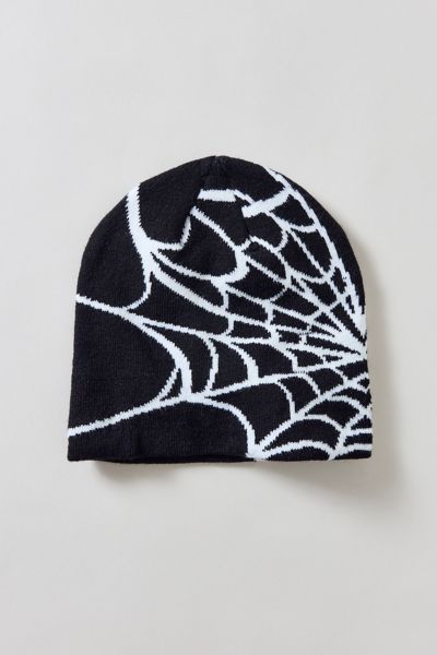 Urban Outfitters Spiderweb Pattern Knit Beanie In Black, Men's At  In Black