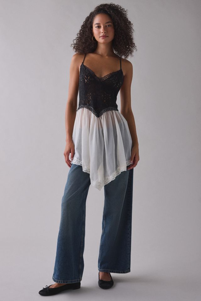 Out From Under Cassandra Sheer Lace + Mesh Hanky Hem Slip #1