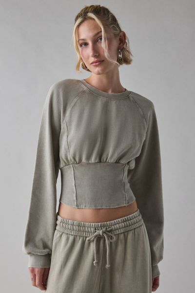 Out From Under Sculpt Fleece Cropped Pullover Top In Grey, Women's At Urban Outfitters In Gray