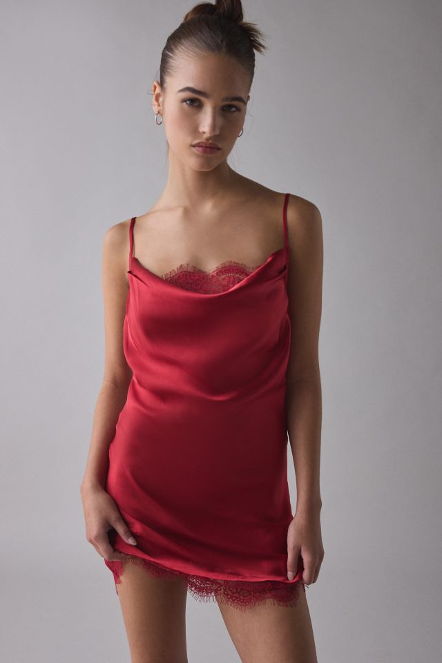 Out From Under Goodnight Kiss Lace Trim Cowl Neck Satin Slip #2