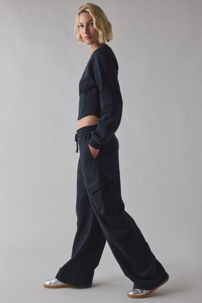 Out From Under Day To Day Baggy Barrel Leg Cargo Sweatpant In Black, Women's At Urban Outfitters In Black