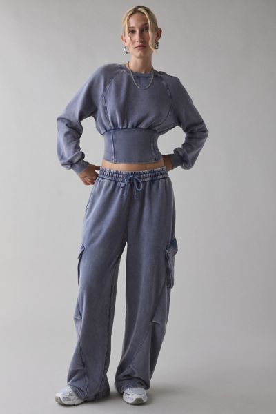 Out From Under Day To Day Baggy Barrel Leg Cargo Sweatpant In Navy, Women's At Urban Outfitters In Blue