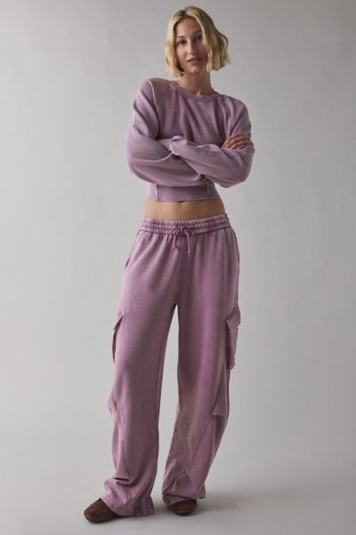 Out From Under Day To Day Baggy Barrel Leg Cargo Sweatpant In Maroon, Women's At Urban Outfitters In Pink