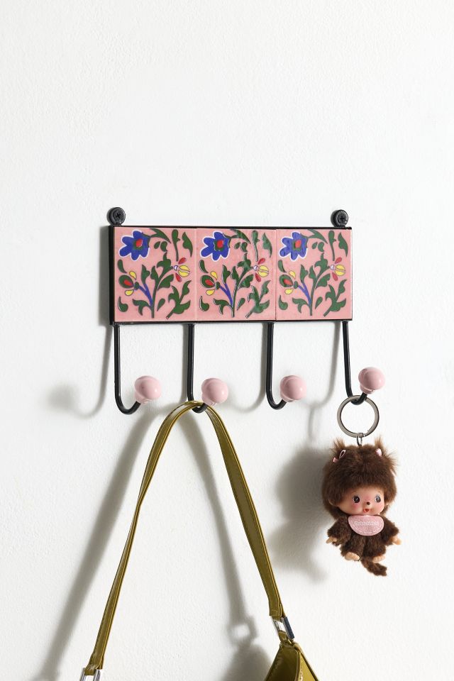 Multi Ceramic Floral Tile Wall Hook #1